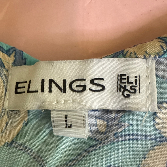 Women's ELINGS Teal Orange Floral Bohemian Mini Dress Size L - Picture 3 of 4